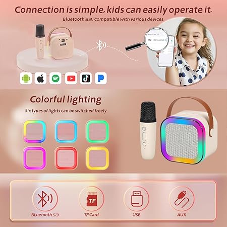 Mini Bluetooth Karaoke Machine with Wireless Mic & LED Lights – Portable Party Speaker for Kids & Adults