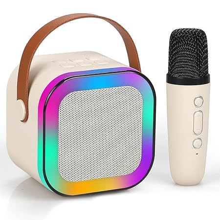 Mini Bluetooth Karaoke Machine with Wireless Mic & LED Lights – Portable Party Speaker for Kids & Adults