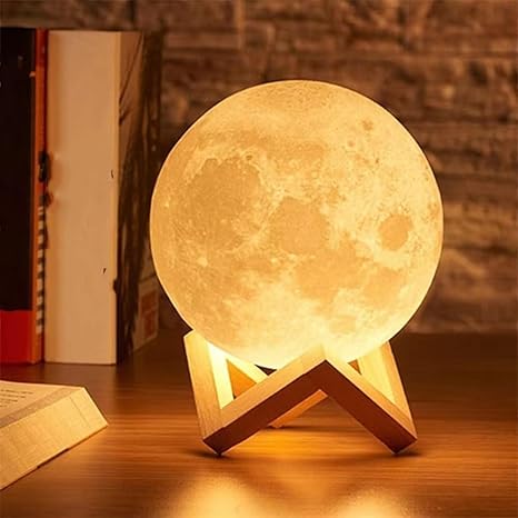 3D Moon Light Lamp – 15cm Touch Sensor | 7 Color Changing Night Lamp with Wooden Stand for Kids & Adults | Bedroom Décor & Gift Light