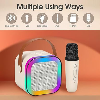 Mini Bluetooth Karaoke Machine with Wireless Mic & LED Lights – Portable Party Speaker for Kids & Adults
